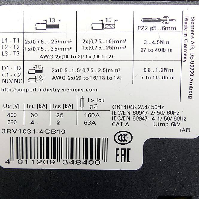 Siemens Sirius Motorschutzschalter (3RV1031-4GB10)