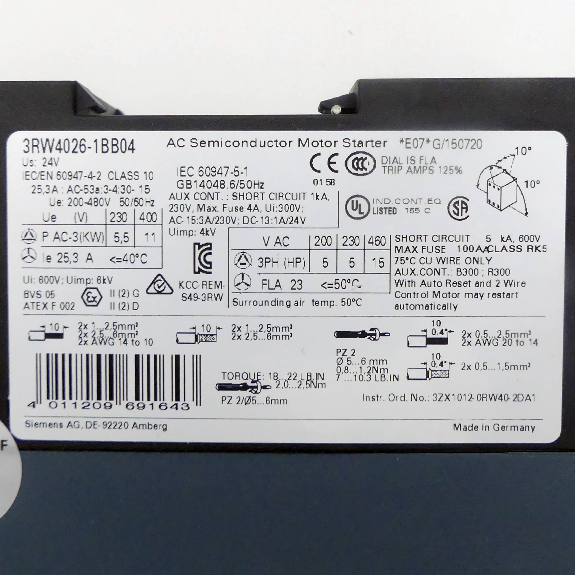 Siemens Sanftstarter 3RW4026-1BB04 (3RW4026-1BB04)