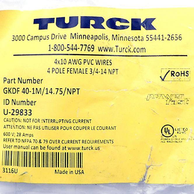 Turck Motorabzweigkabel U-29833 (GKDF 40-1M/14.75/NPT)