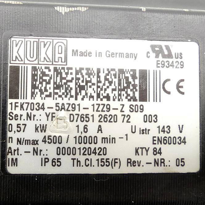 KUKA Servomotor 1FK7034-5AZ91-1ZZ9-Z S09 (0000120420)