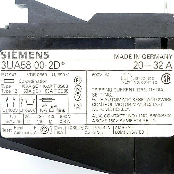 Siemens Überlastrelais 20-32A (3UA58 00-2D*)