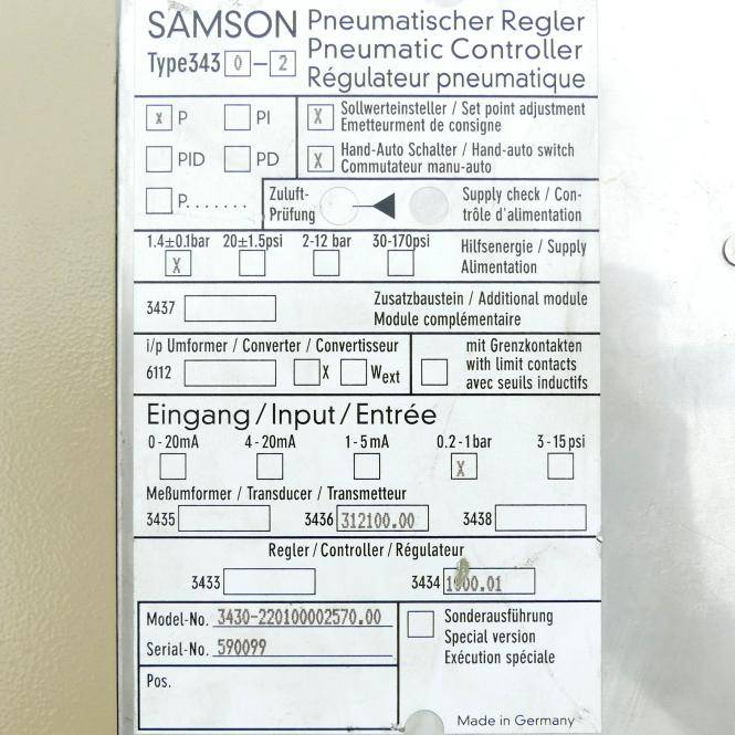 SAMSON Pneumatischer Regler 3430-2 (3430-220100002570.00)
