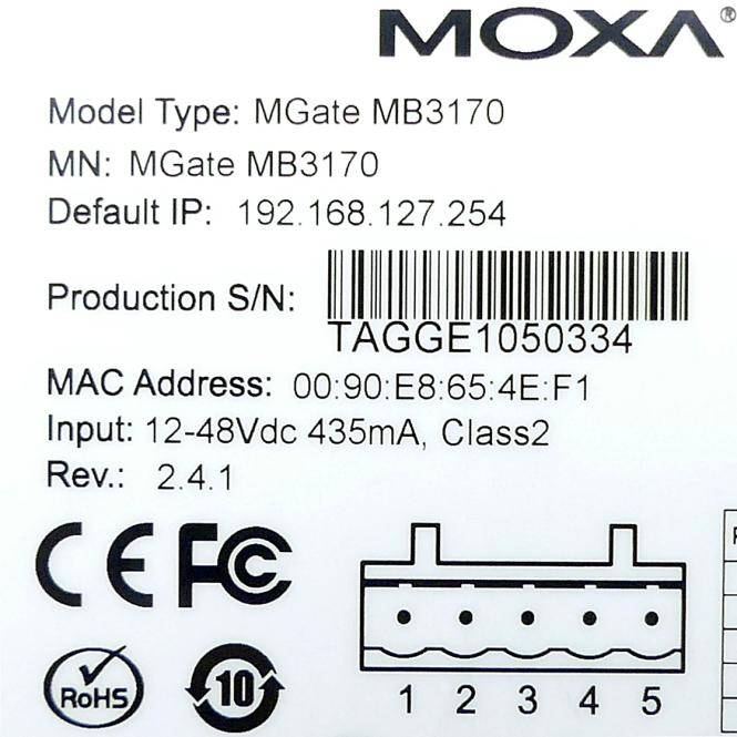 MOXA Modbus Gateway MGate MGate MB3170 (MB3170)