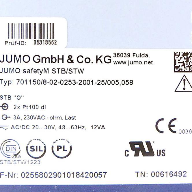 JUMO Sicherheitsemperaturbegrenzer und -wächter JUMO safety M STB/STW (701150/8-02-0253-2001-25/005,058)