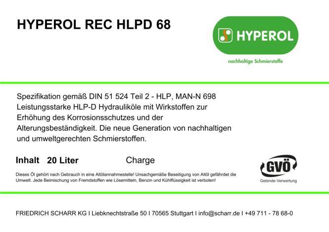 Hyperol Hydrauliköl REC HLPD 68 (Hyperol HLP-D 68-20L)