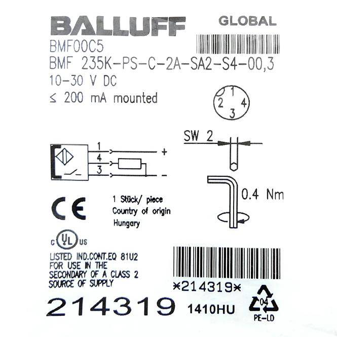 BALLUFF Zylinderschalter BMF00C5 (BMF 235K-PS-C-2A-SA2-S4-00,3)