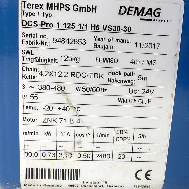 Demag Kettenzug 125 kg (DCS-Pro 1 125 1/1 H5 VS30-30)