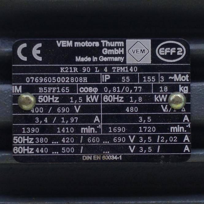 VEM motors Drehstrommotor (K21R 90 L 4 TPM140)