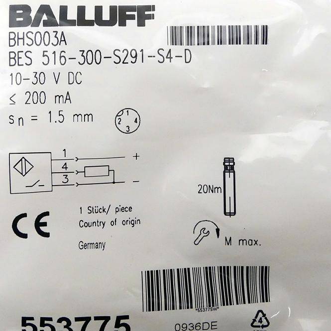 BALLUFF Hochdruckfester induktiver Sensor BHS003A (BES 516-300-S291-S4-D)