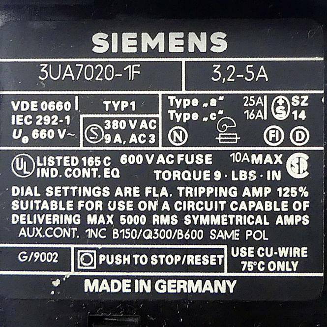 Siemens Überlastrelais (3UA70 20-1F)