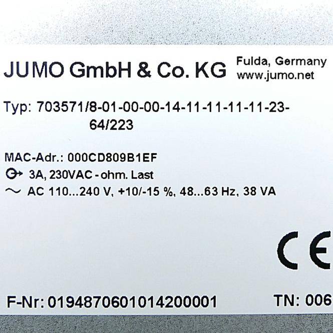JUMO DICON Touch PID Temperaturregler (703571/8-01-00-00-14-11-11-11-11-23-64/223)