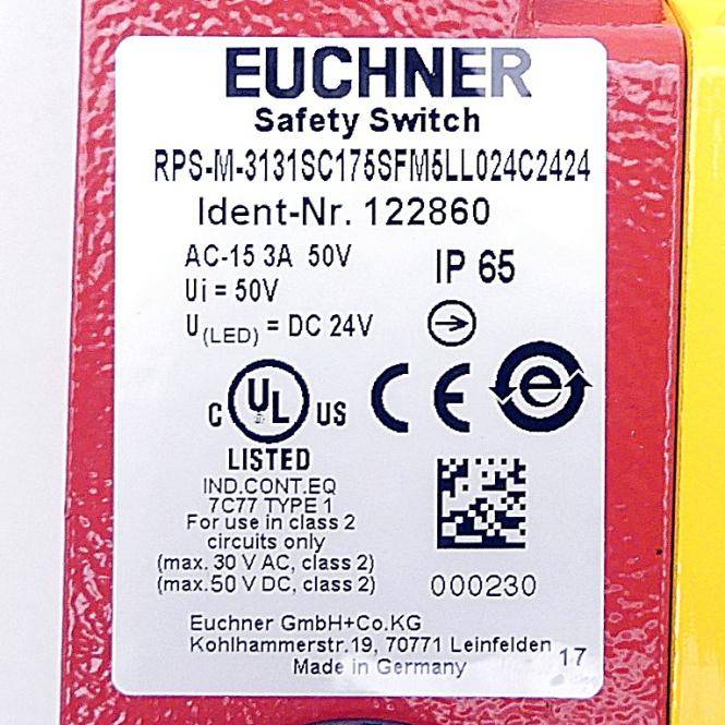 Euchner Sicherheitsschalter 122860 (RPS-M-3131SC175SFM5LL024C2424)