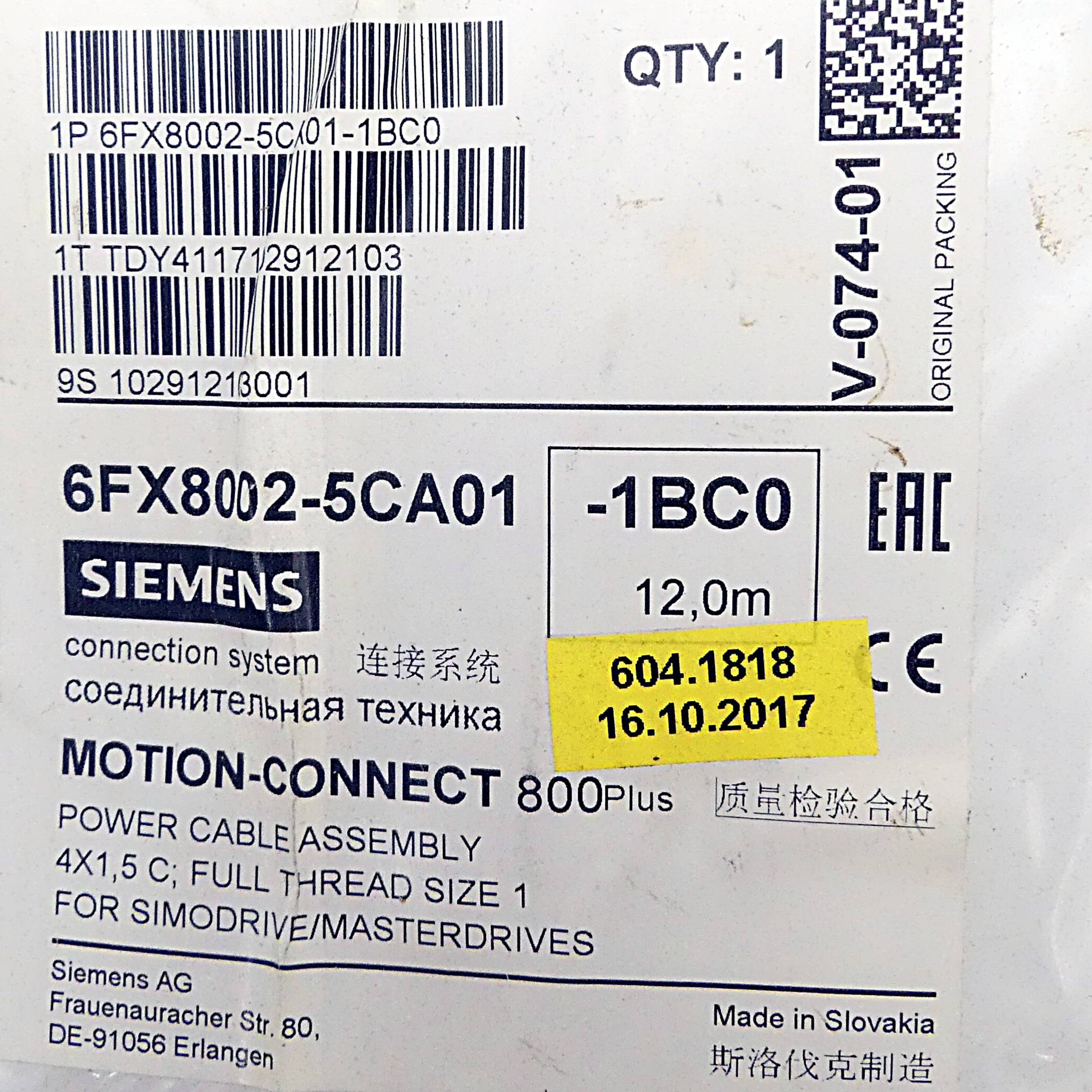Siemens Anschlußkabel MOTION-CONNECT 800Plus (6FX8002-5CA01-1BC0)