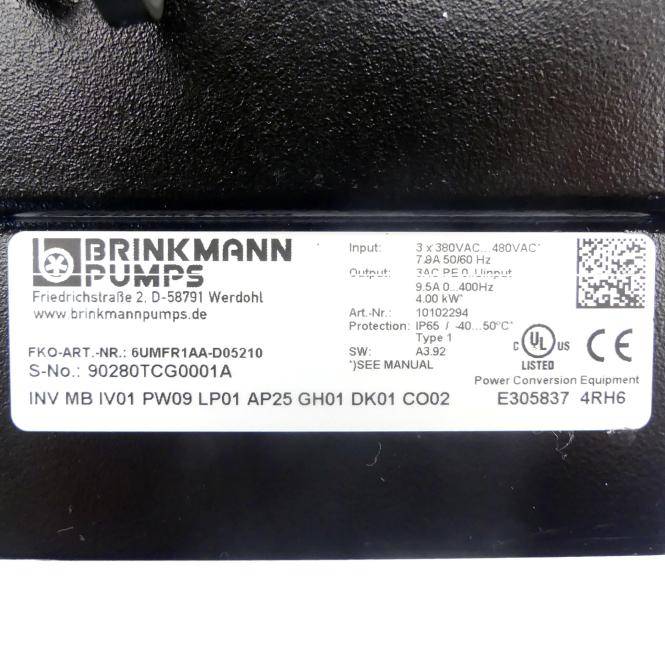 BRINKMANN PUMPS Frequenzumrichter INV MB IV01 PW09 LP01 AP25 GH01 DK01 CO02 (6UMFR1AA-D05210)