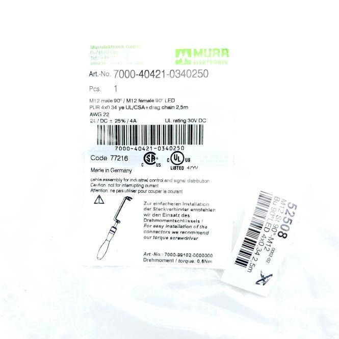 Murrelektronik Verbindungsleitung M12 St. 90° / M12 Bu. 90° A-kod. LED (7000-40421-0340250)