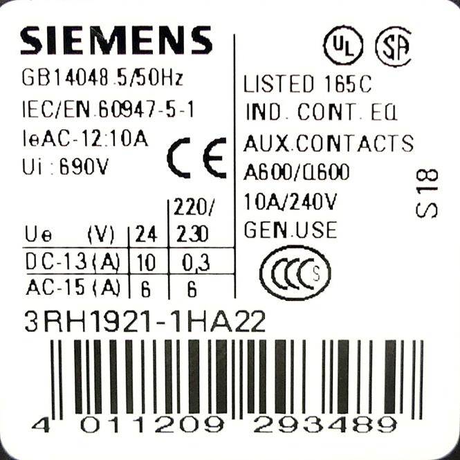 Siemens Hilfsschalterblock (3RH1921-1HA22)