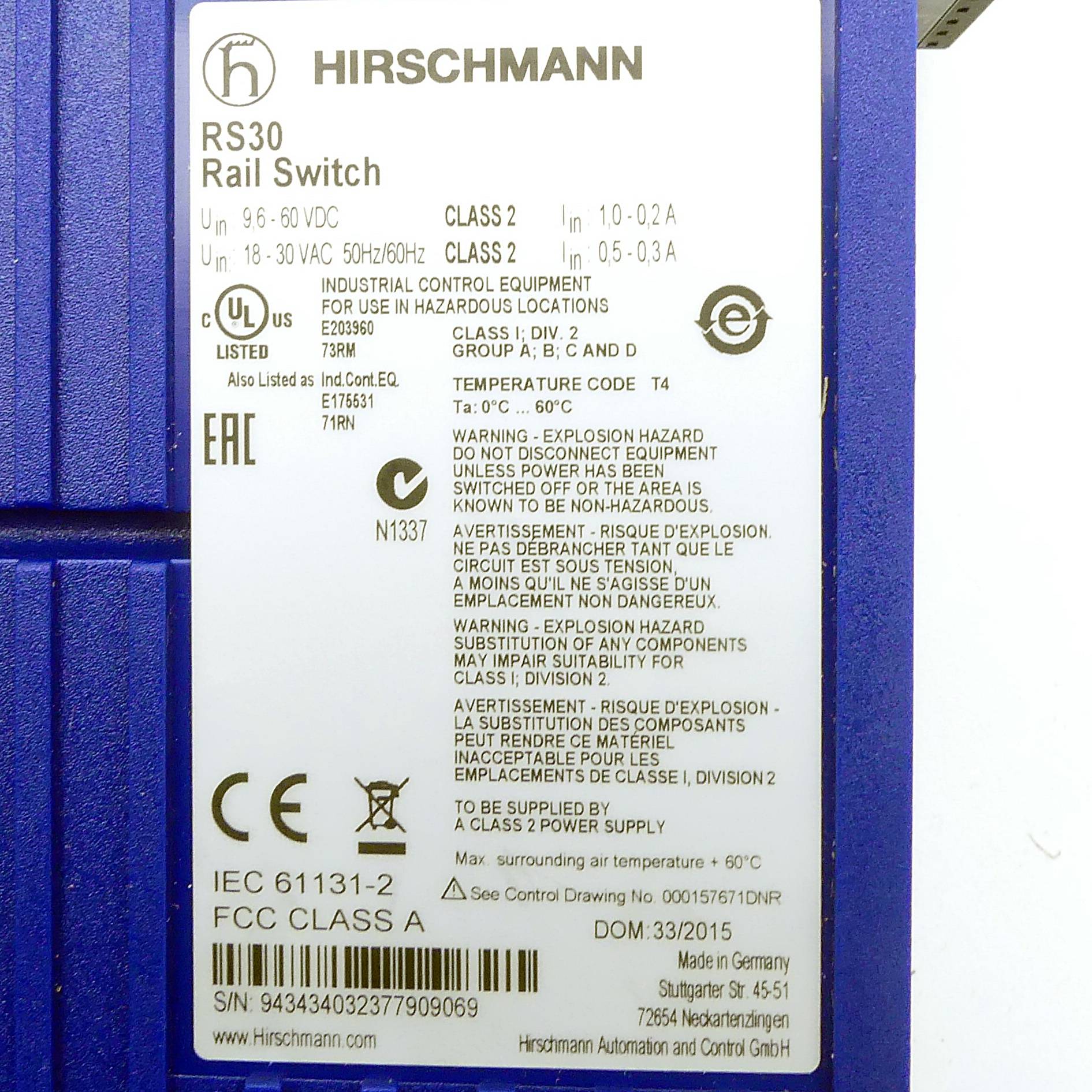 Hirschmann Industrieller Ethernet-Rail-Switch RS30 (RS30-0802O6O6SDAPHH09.0.00)