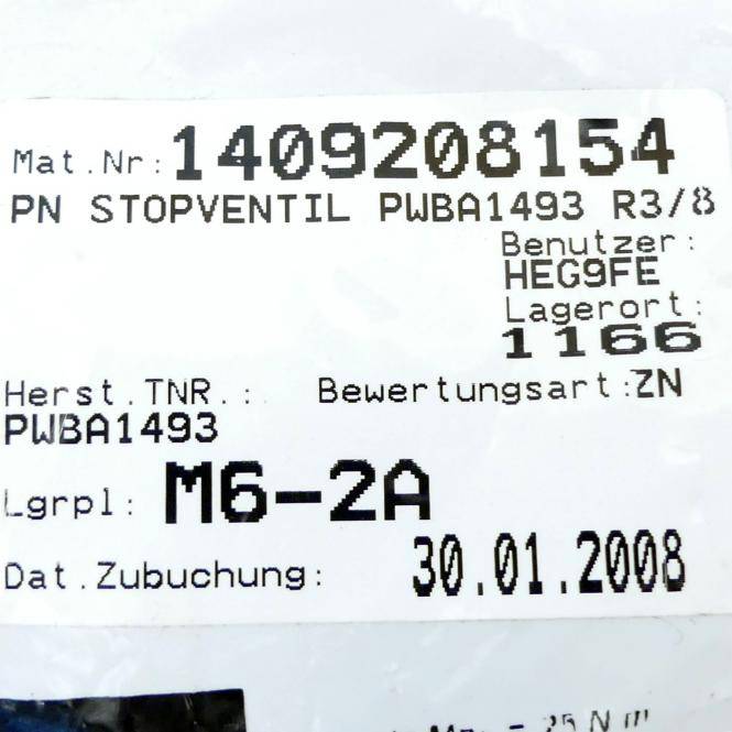 Parker Stopventil (PWBA1493 R3/8)