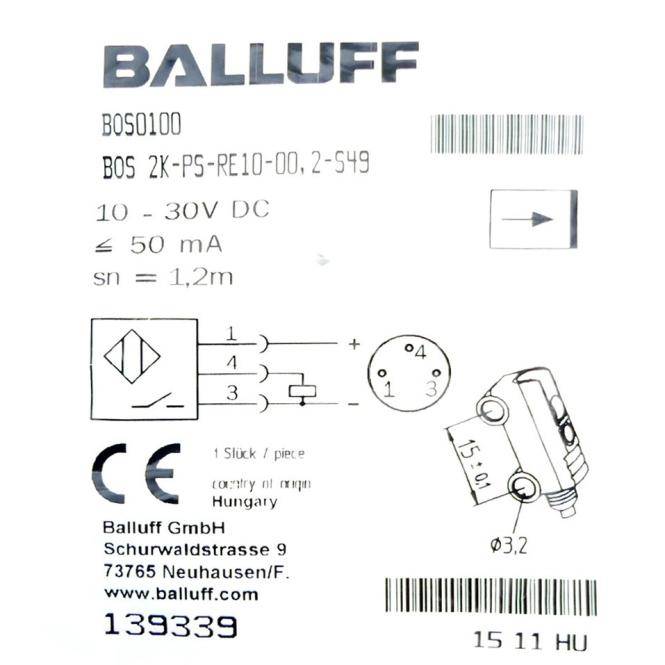 BALLUFF Einweglichtschranke BOS0100 (BOS 2K-PS-RE10-00,2-S49)