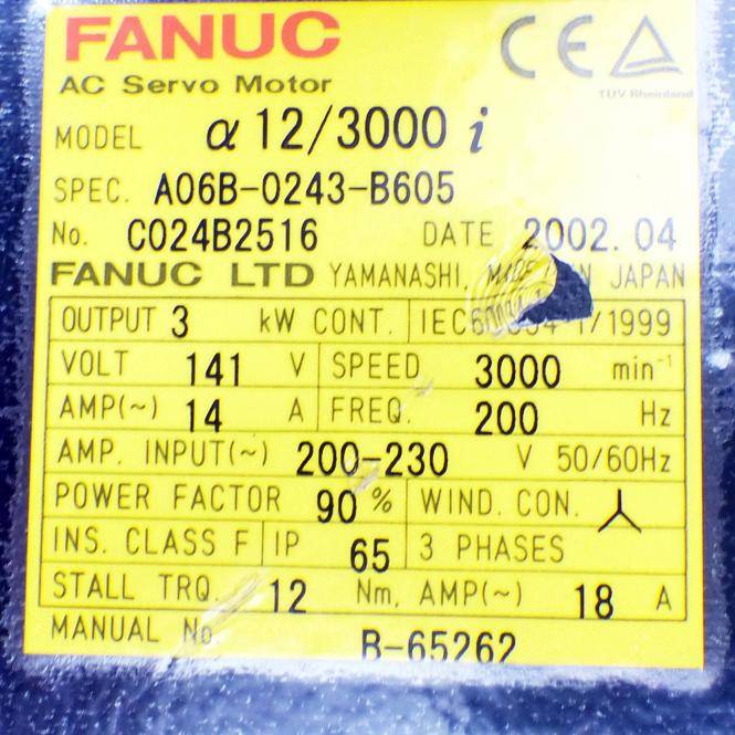 FANUC AC Servo Motor Alpha 12/3000i (A06B-0243-B605)