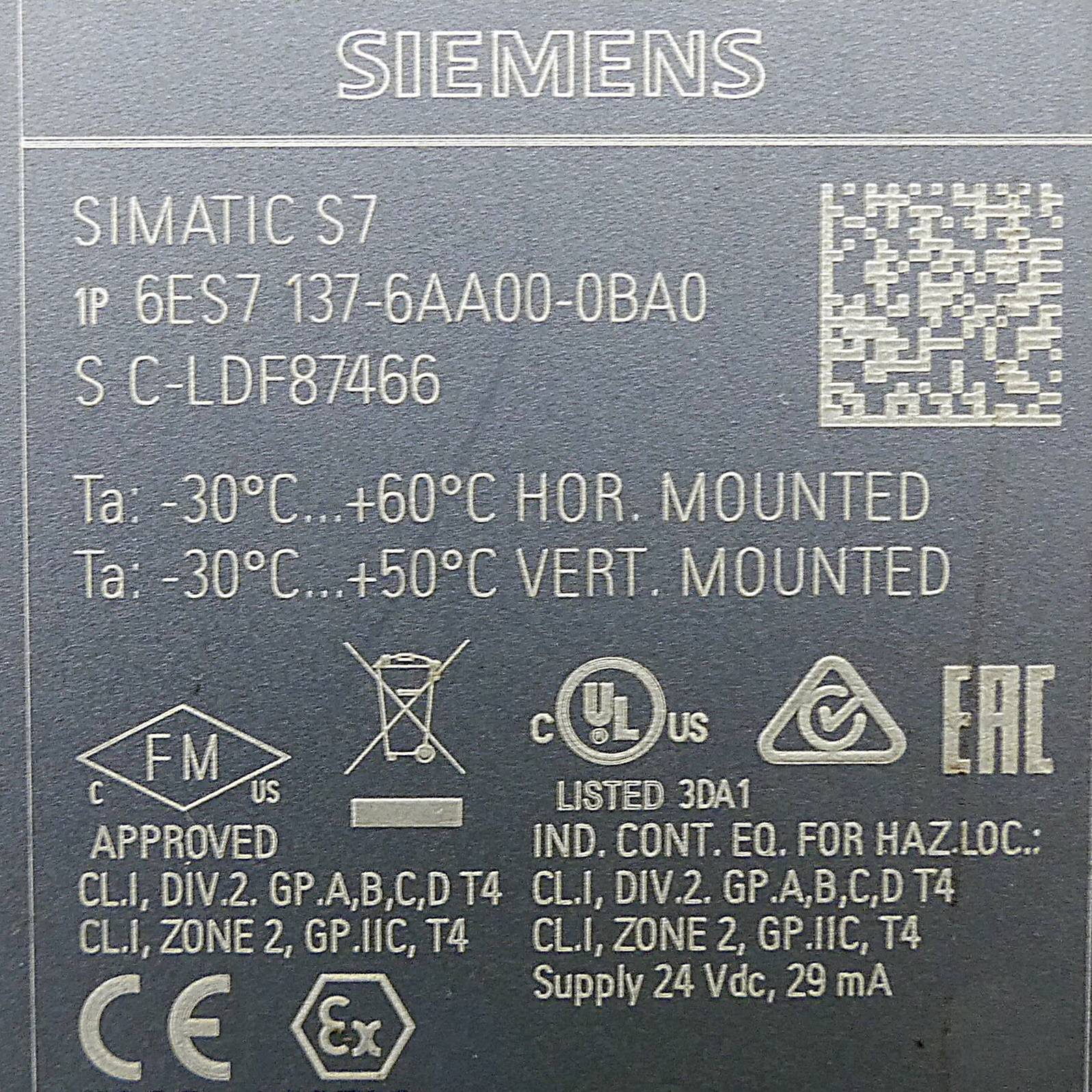 Siemens SIMATIC ET 200SP Kommunikationsmodul für serielle Verbindung RS-422 (6ES7 137-6AA00-0BA0)