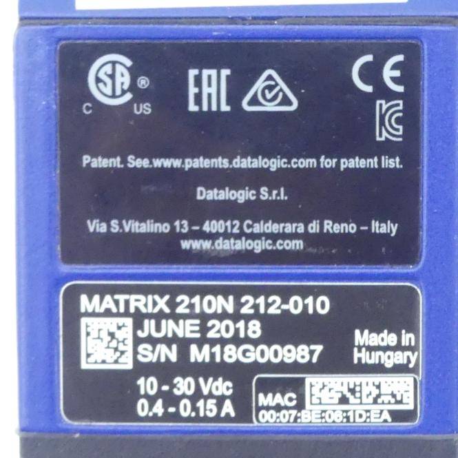 DATALOGIC Ultra-kompakter industrieller 2D-Codeleser MATRIX 210N 212-010 WVGA-MED-90-ETH-ST (937501251)