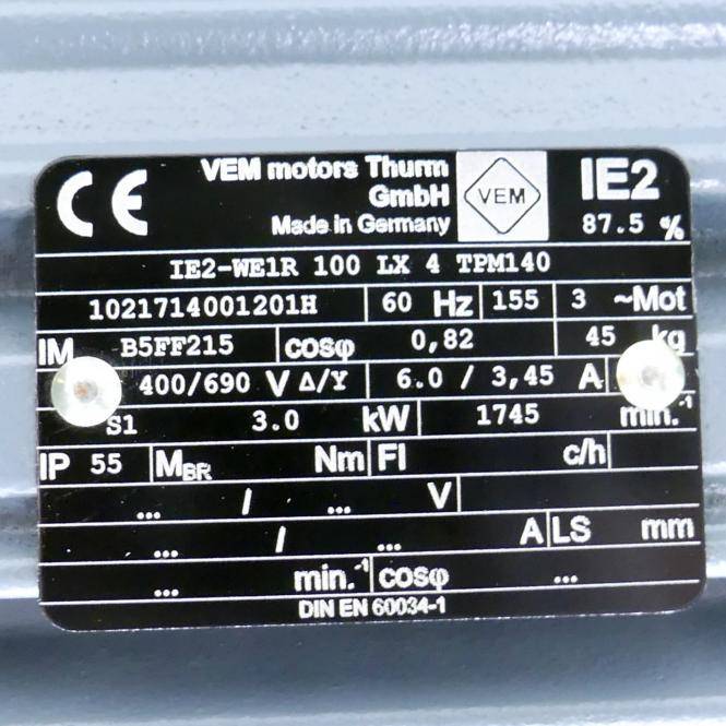 VEM motors Drehstrommotor IE2-WE1R 100 LX 4 TPM140 (1021714001201H)