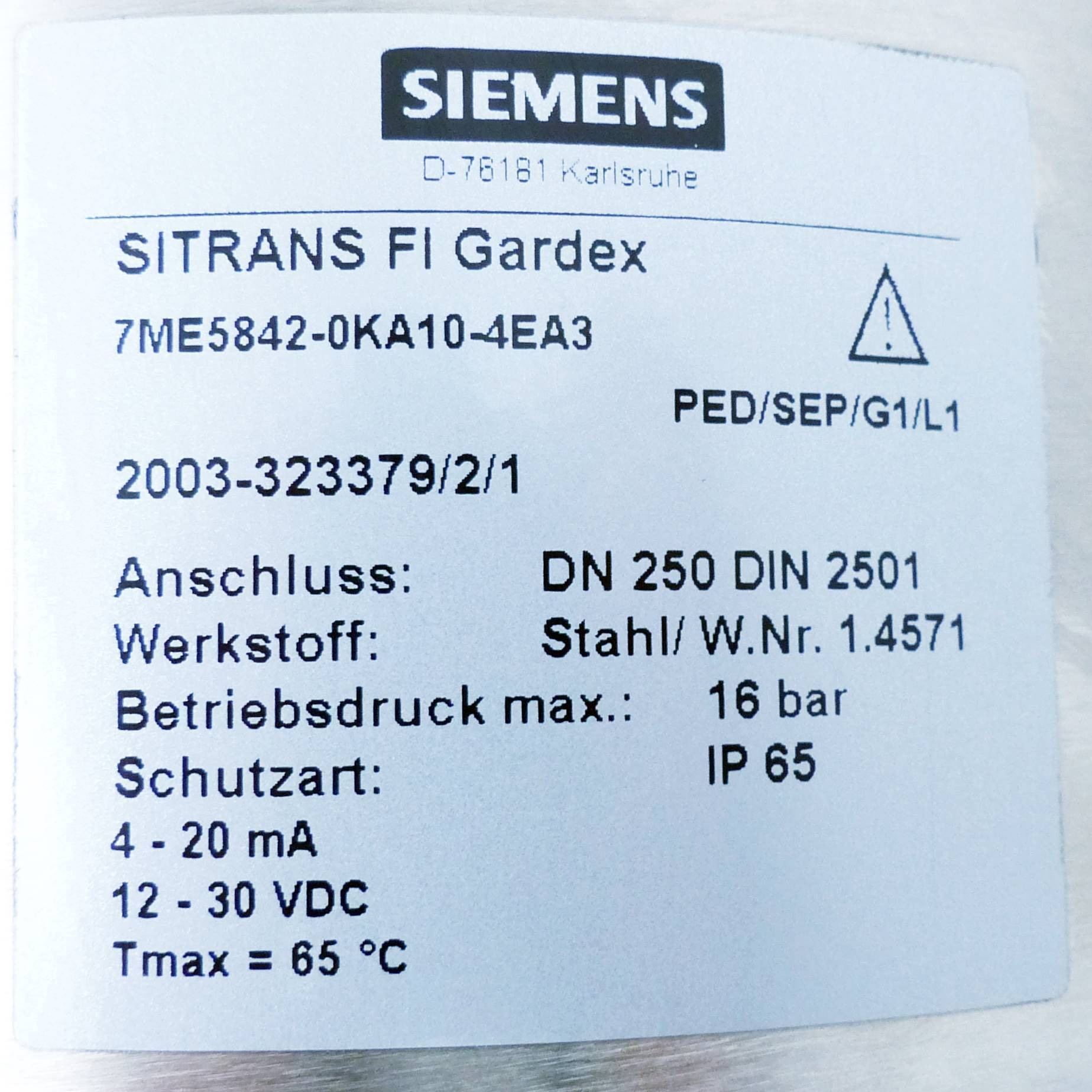 Siemens Durchflussmessgerät SITRANZ FI Gardex (7ME5842-0KA10-4EA3)