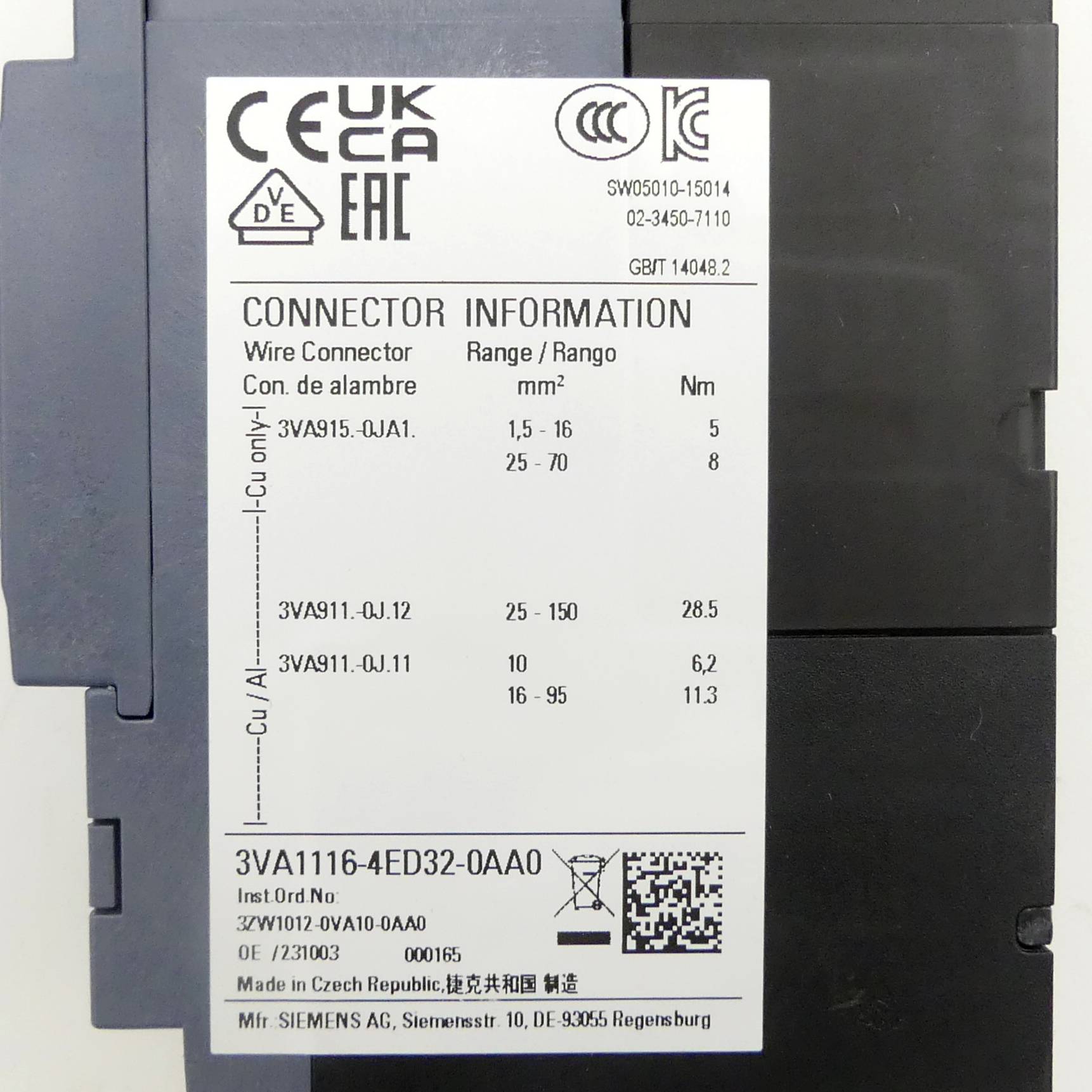 Siemens Leistungsschalter (3VA1116-4ED32-0AA0)