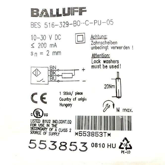 BALLUFF Induktiver Näherungsschalter BES01EL (BES 516-329-BO-C-PU-05)