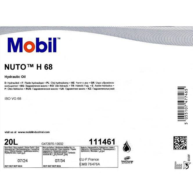 Mobil Hydrauliköl Nuto H 68 20 Liter (Mobil H 68)