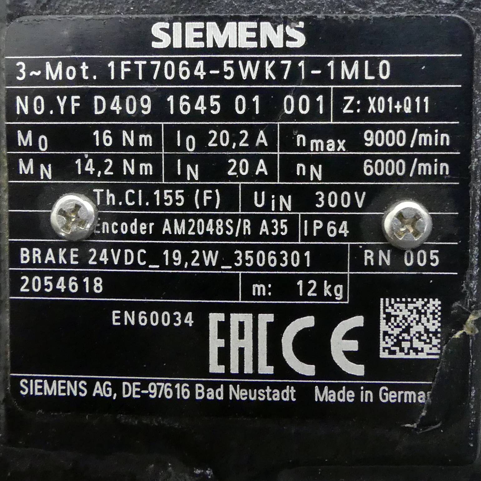 Siemens Servomotor (1FT7064-5WK71-1ML0)