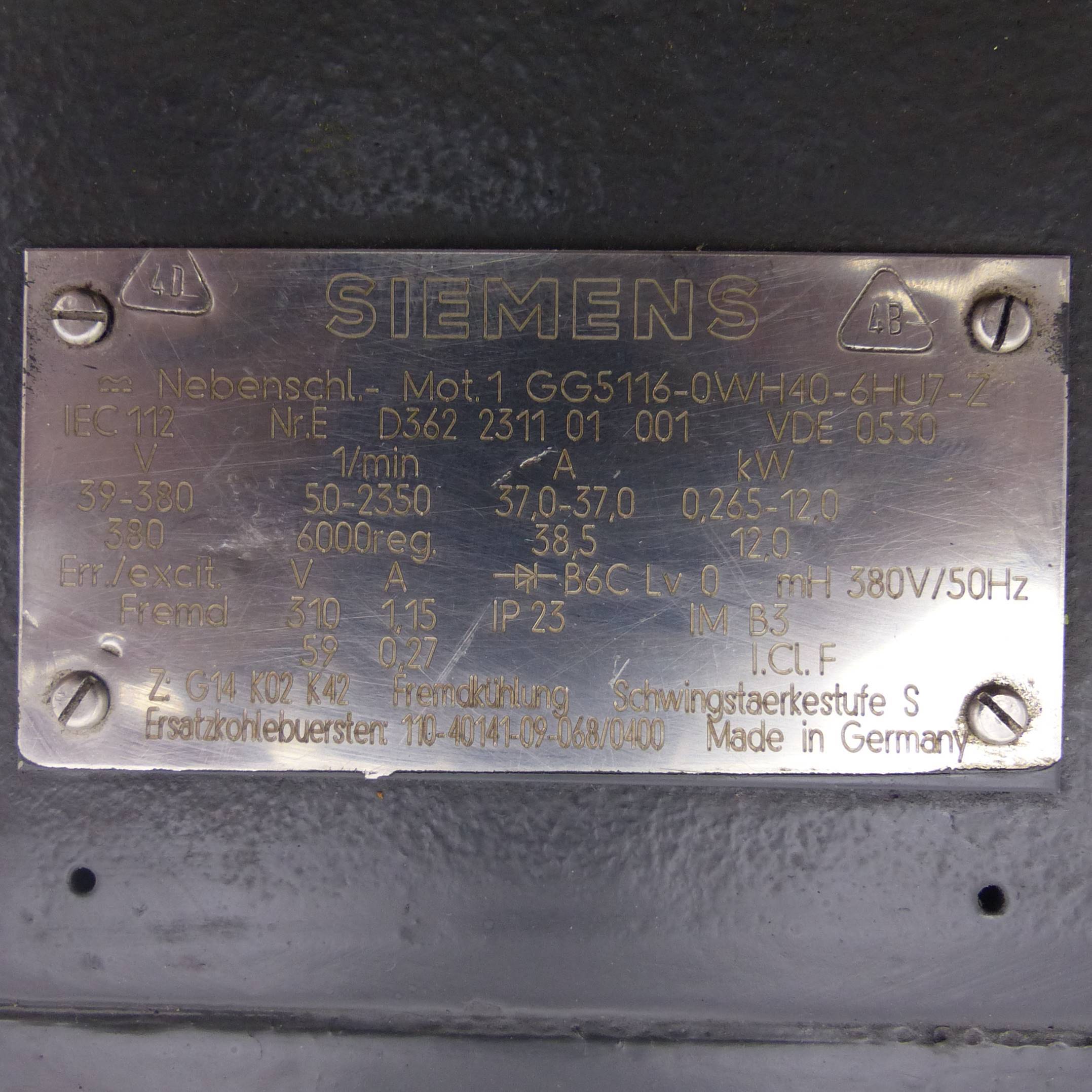 Siemens Nebenschluss Motor (1GG5116-0WH40-6HU7-Z)