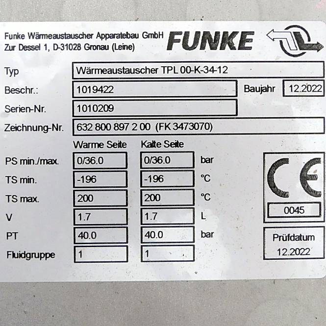 Funke Plattenwärmetauscher TPL 00-K-34-12 (1019422)