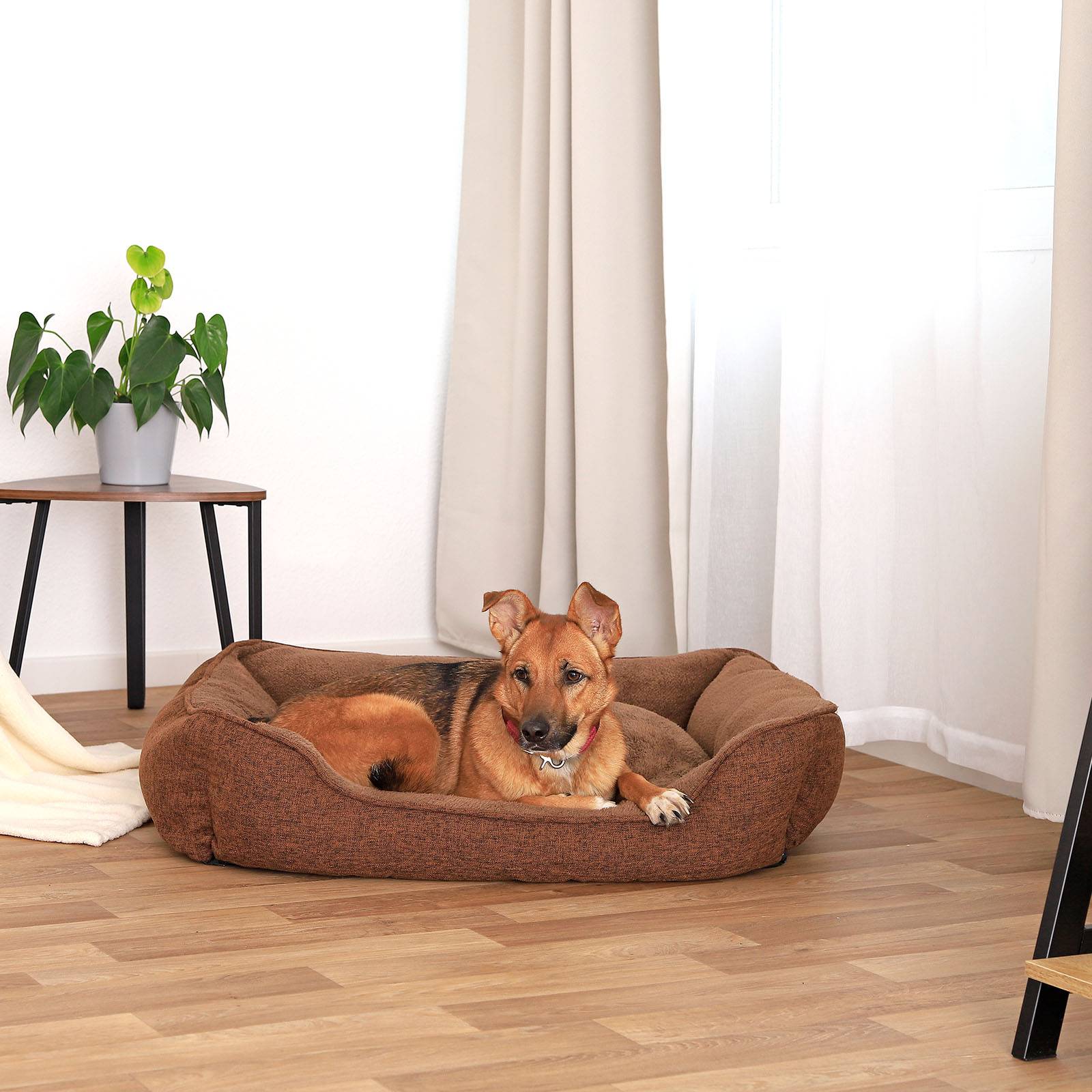 lionto Hundebett mit abnehmbarem Bezug, 90x75 cm, braun