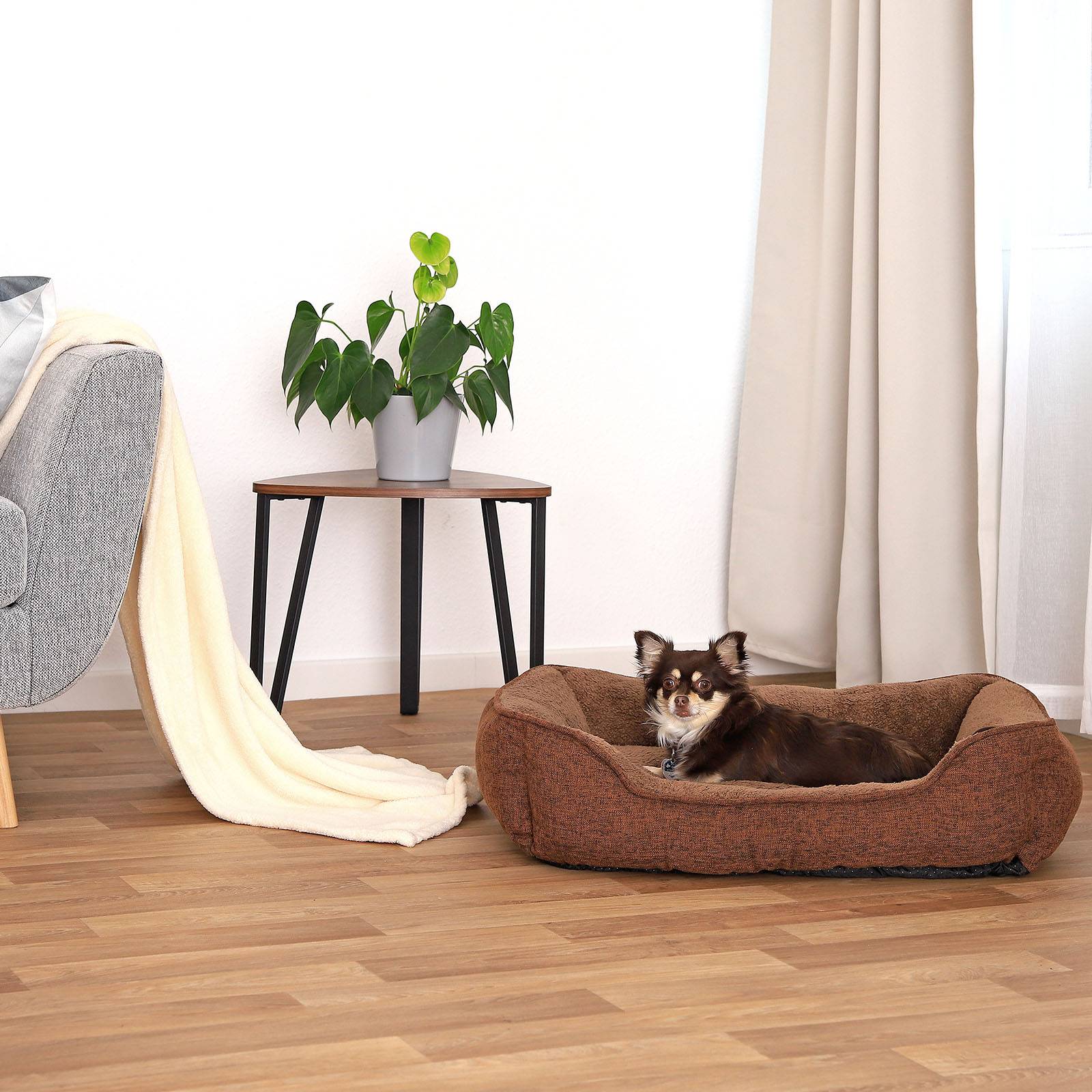 lionto Katzenbett mit abnehmbarem Bezug, 75x60 cm, braun