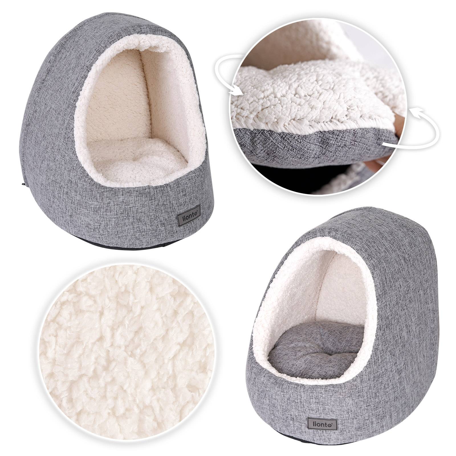lionto Katzenhöhle, weiche Kuschelliege aus Oxford-Stoff mit herausnehmbarer Polsterung & Anti-Rutsch-Boden, hellgrau