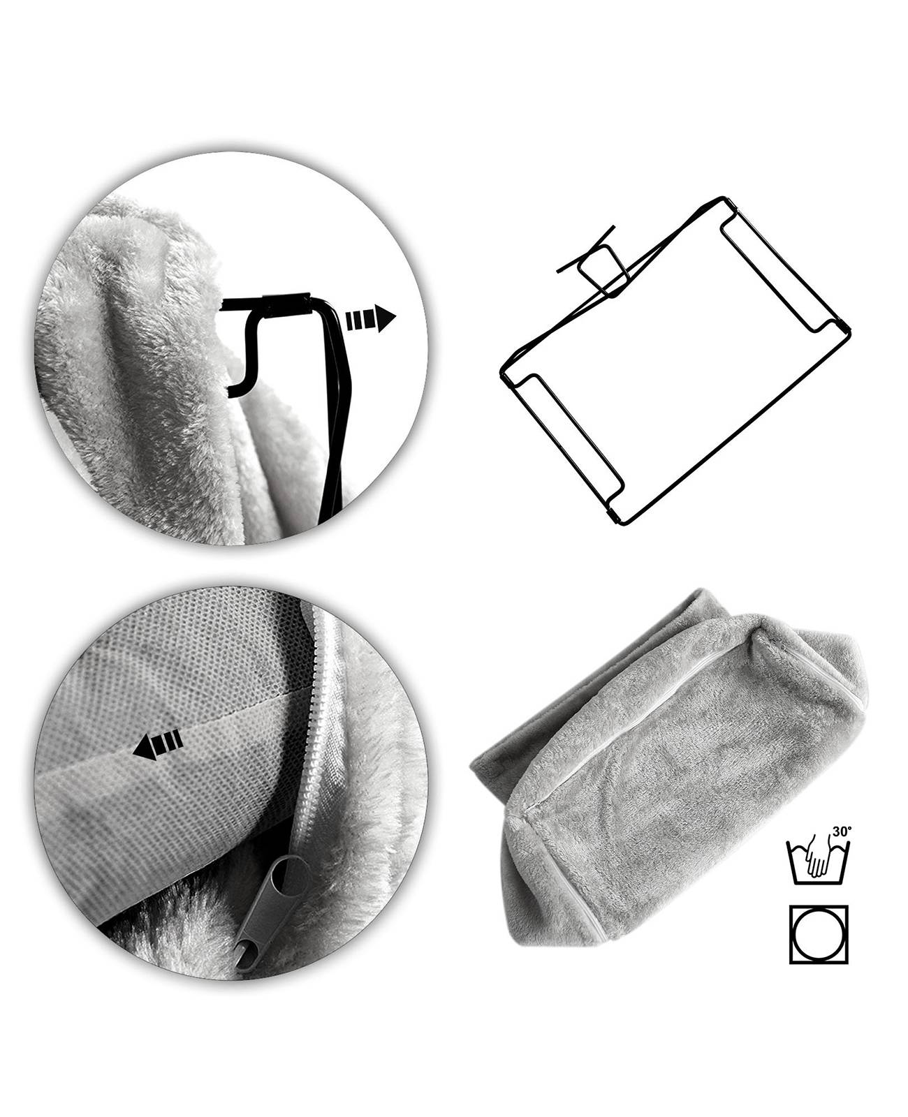 lionto Katzen Heizkörperliege, weiche Kuschelliege mit Metallhaken, waschbarem Bezug & sicherem Halt, hellgrau