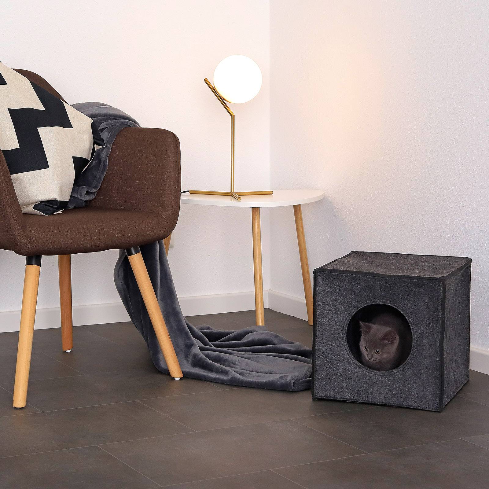 lionto Katzenhöhle, Regaleinsatz & Katzenbett in einem, aus robustem Filz, 33x37x33 cm, dunkelgrau