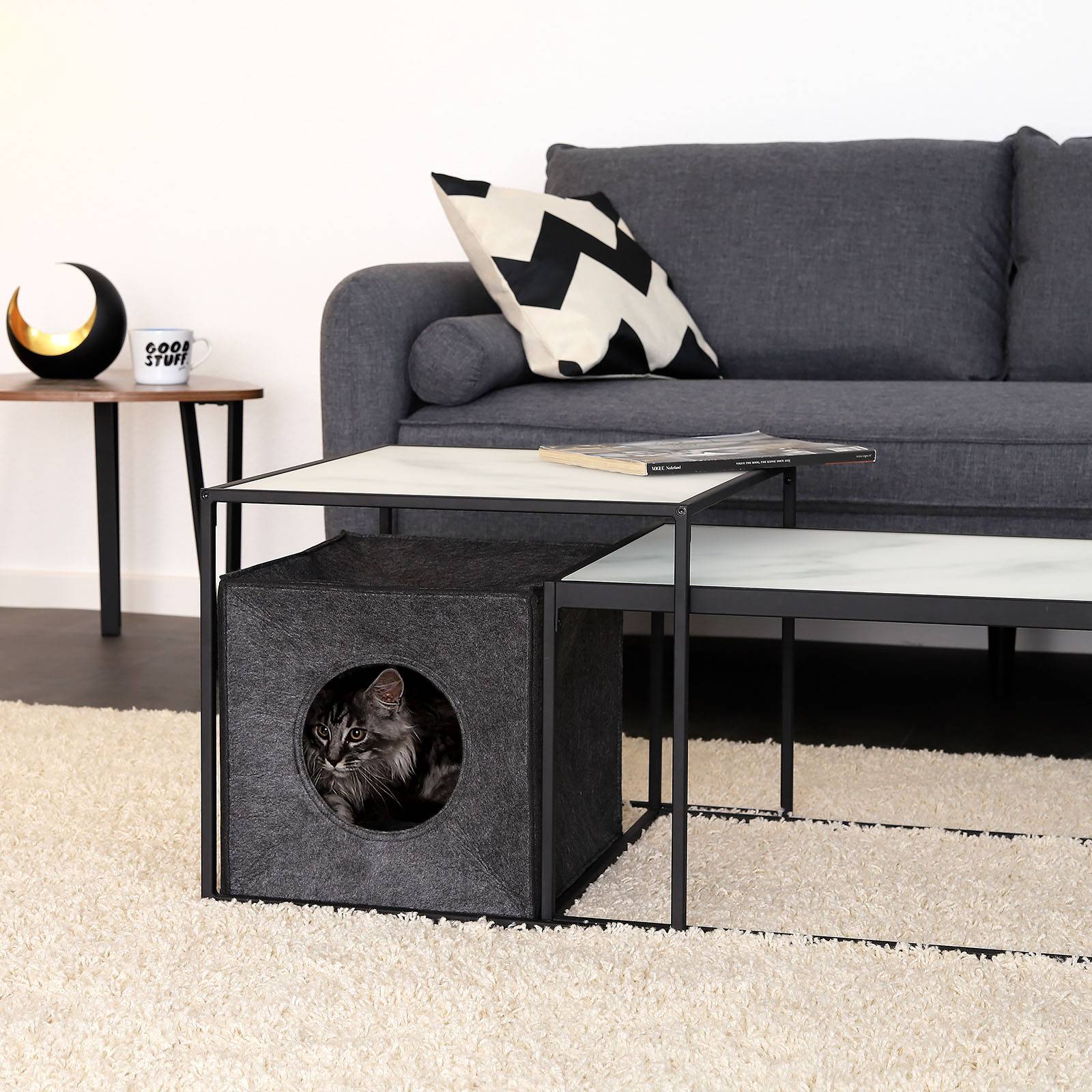 lionto Katzenhöhle, Regaleinsatz & Katzenbett in einem, aus robustem Filz, 33x37x33 cm, dunkelgrau
