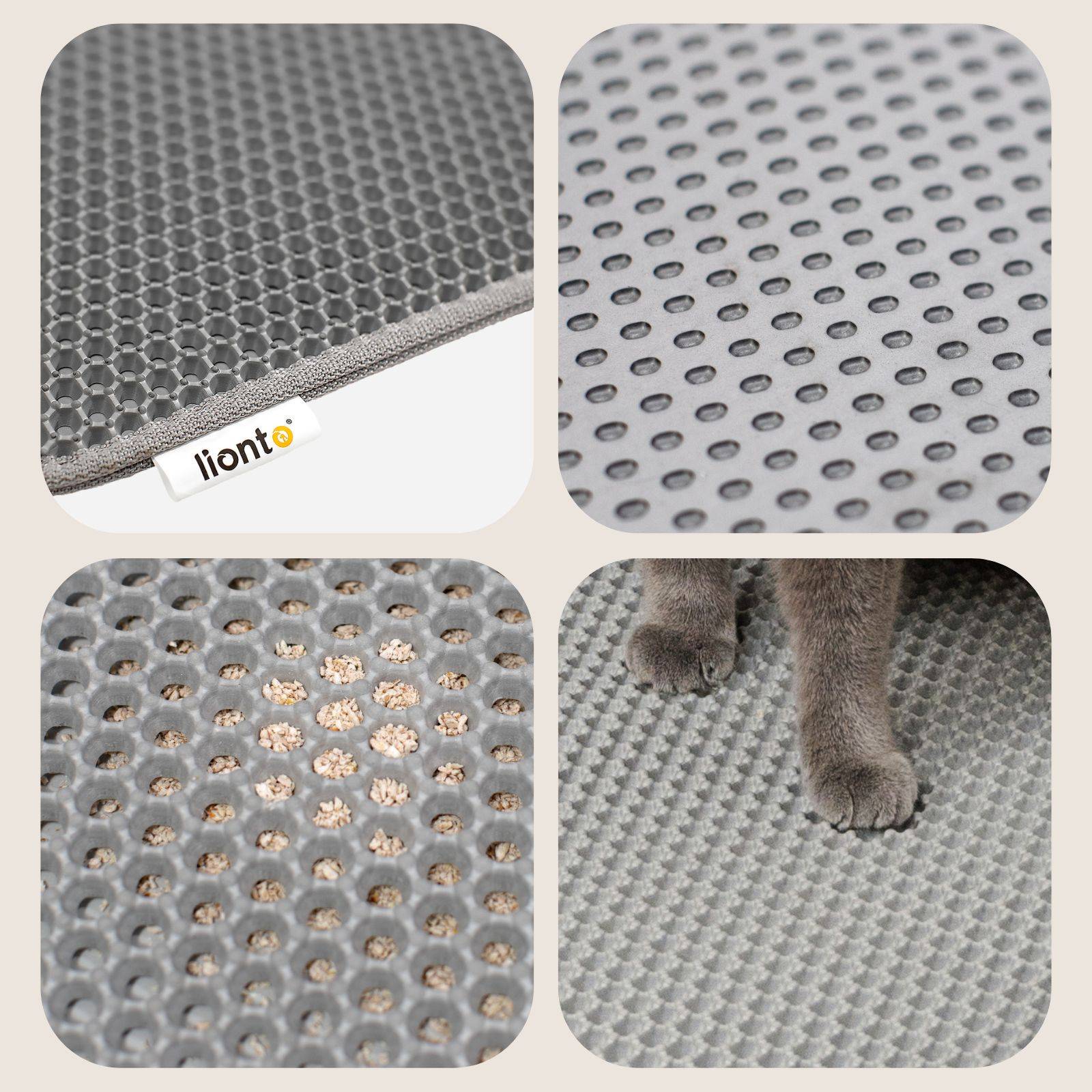 lionto Katzenstreumatte mit effektiver Wabenstruktur gegen Streureste, pfotenfreundlich & robust, 76x61 cm, grau