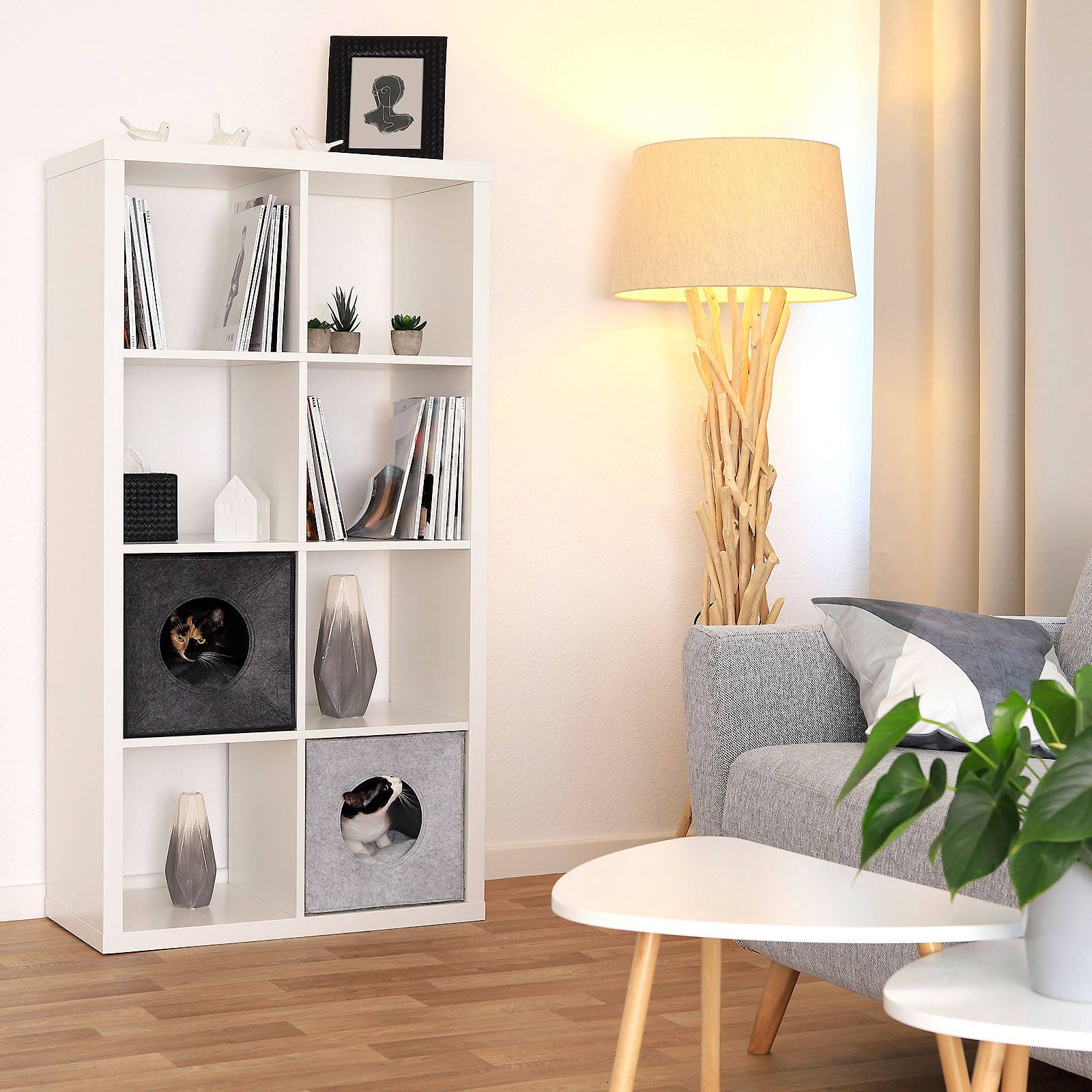 lionto Katzenhöhle, Regaleinsatz & Katzenbett in einem, aus robustem Filz mit weichem Kissen, 33x37x33 cm, dunkelgrau