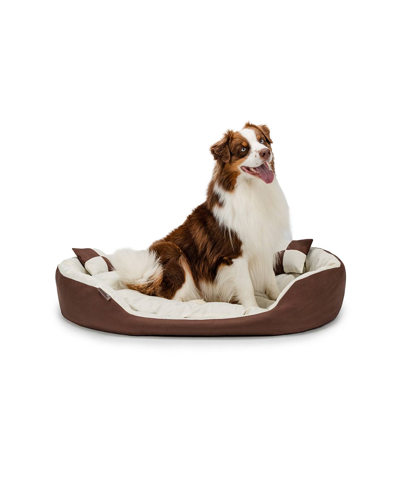 lionto Hundebett, stilvolles 4-in-1 Hundekörbchen, wasserabweisend, kratzfest & pflegeleicht, 110x80 cm, braun/beige