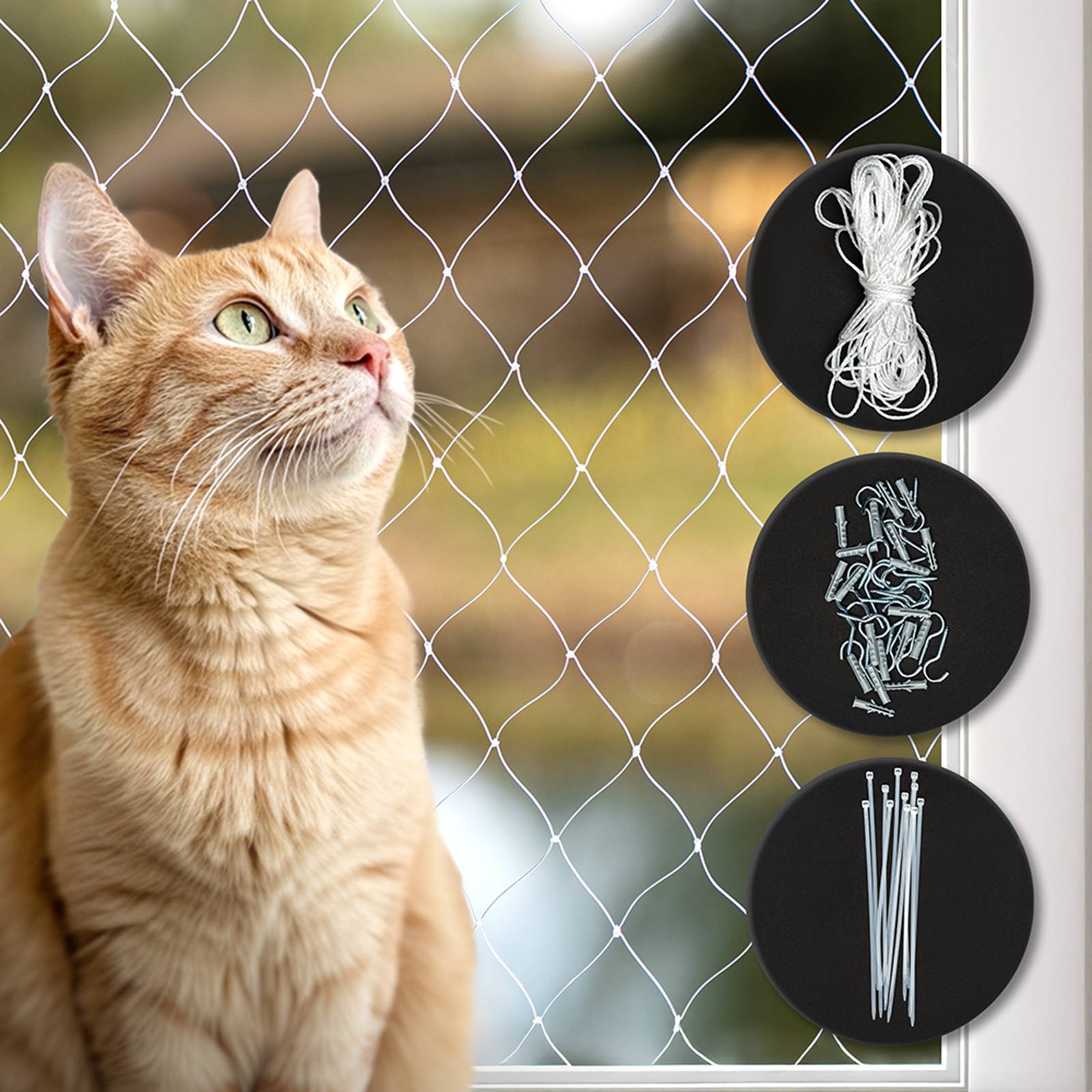 lionto Katzenschutznetz, reißfestes & UV-beständiges Schutznetz für Balkon, Fenster & Terrasse, inkl. Befestigungsset, 4x10 m