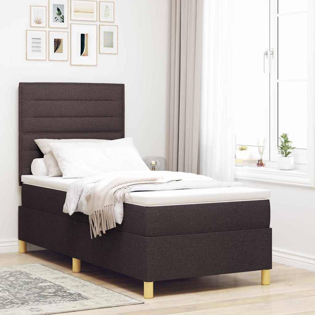 vidaXL LED Boxspringbett mit Matratze Dunkelbraun 90 x 190 cm Stoff