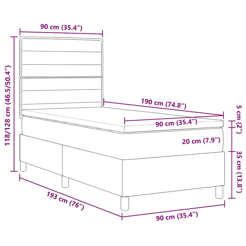 vidaXL LED Boxspringbett mit Matratze Dunkelbraun 90 x 190 cm Stoff