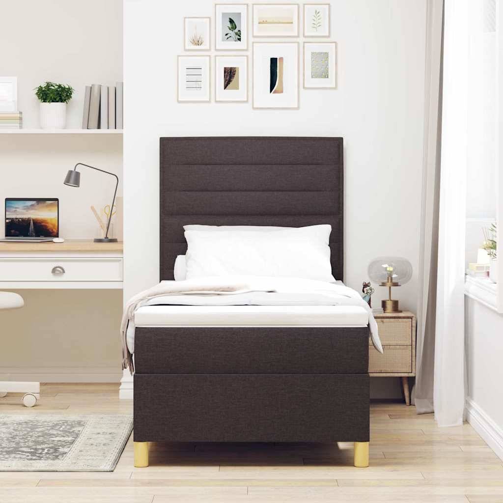 vidaXL LED Boxspringbett mit Matratze Dunkelbraun 90 x 190 cm Stoff