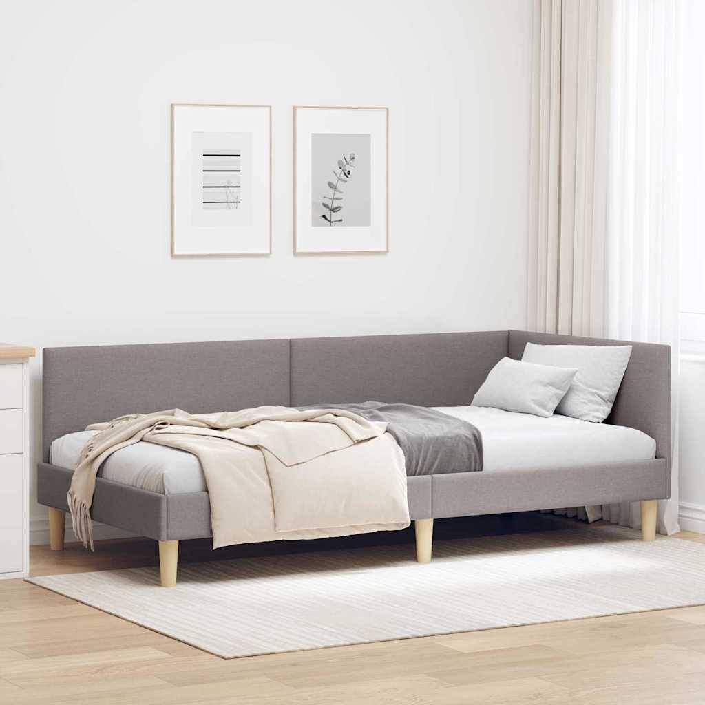 vidaXL Eckbettgestell Taupe 80 cm x 200 cm Stoff und Sperrholz