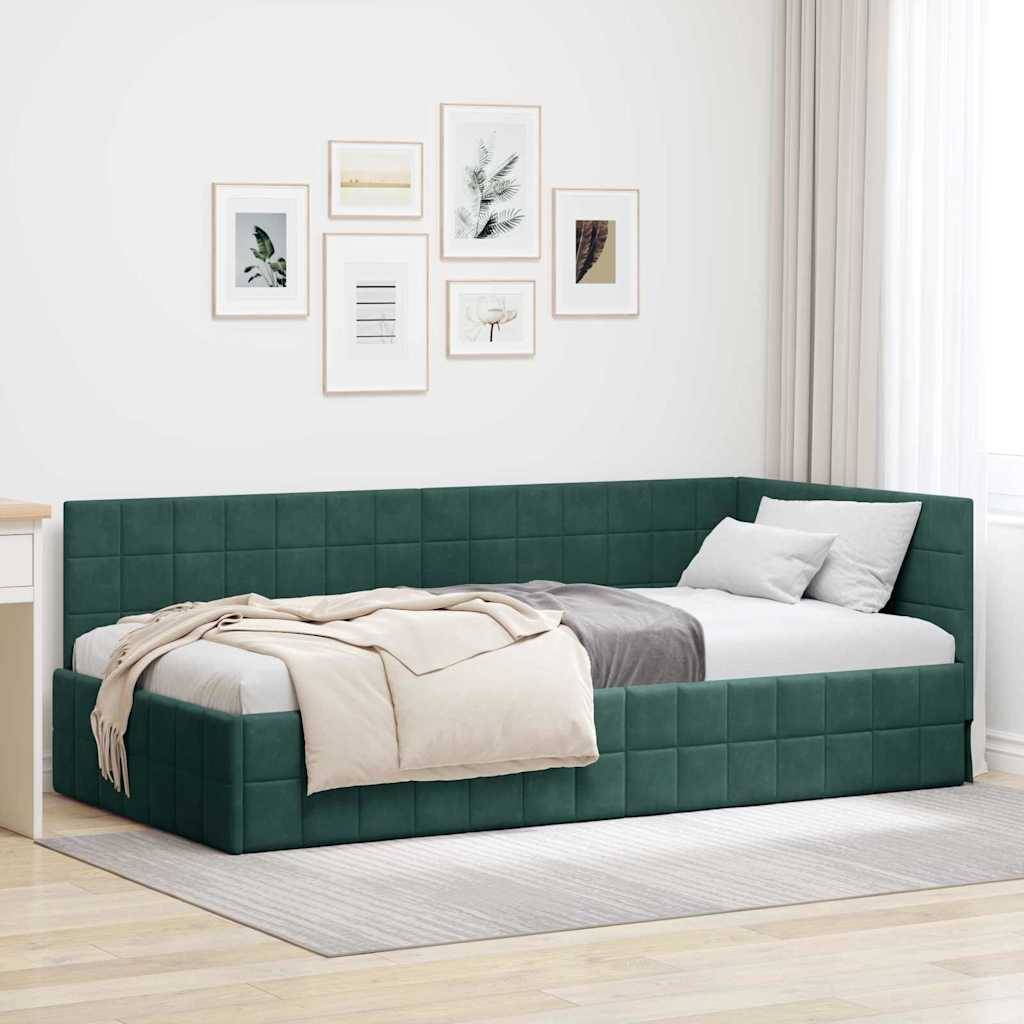 vidaXL Eckbettgestell mit Kopfteil Dunkelgrün 90 cm x 200 cm Samt