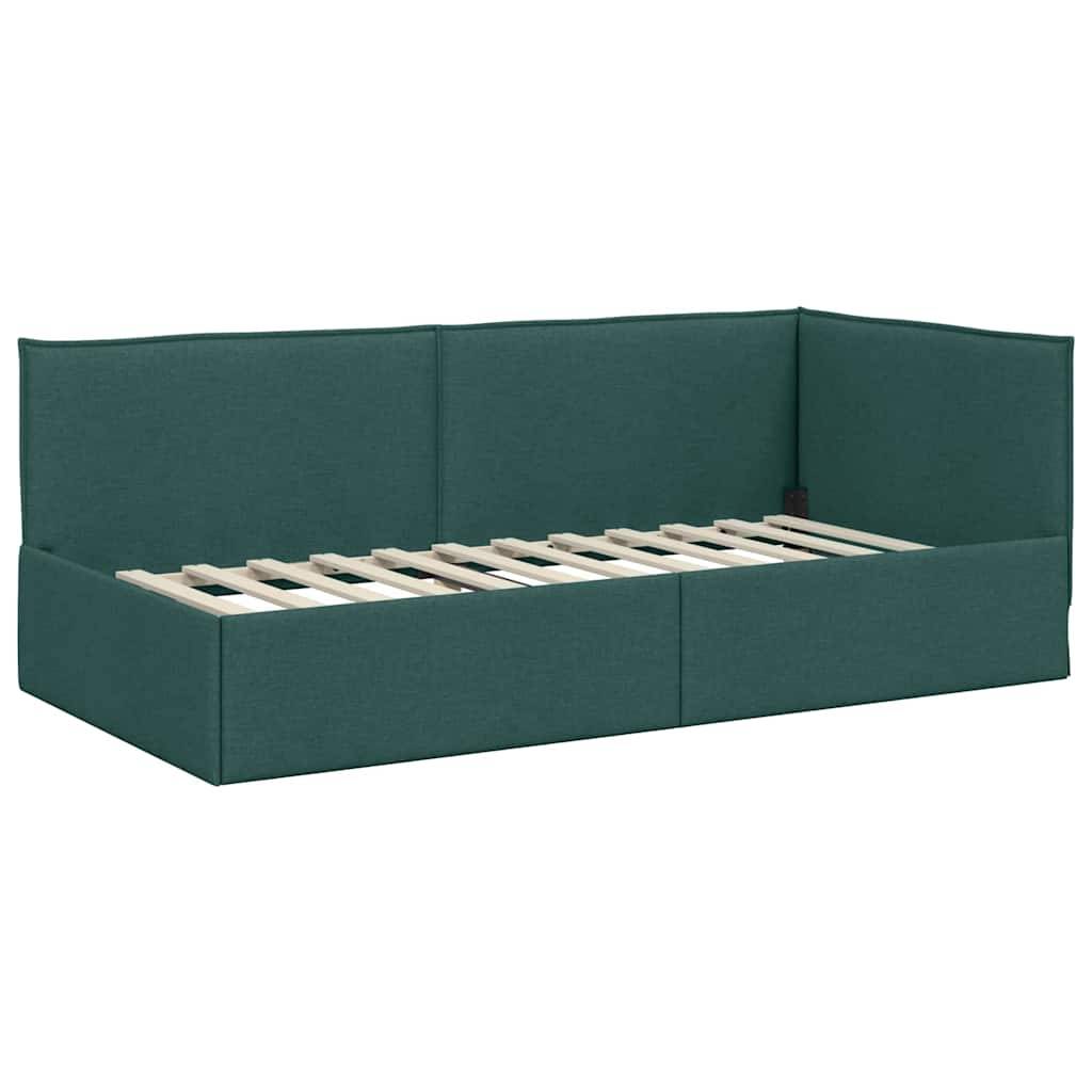 vidaXL Eckbettgestell mit Kopfteil Dunkelgrün 100 x 200 cm Stoff
